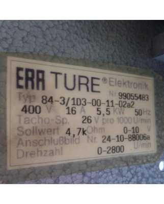 ERA TURE Elektronik Drehzahlregler 84-3/1D3-00-11-02a2 5,5kW 0-2800U/min GEB