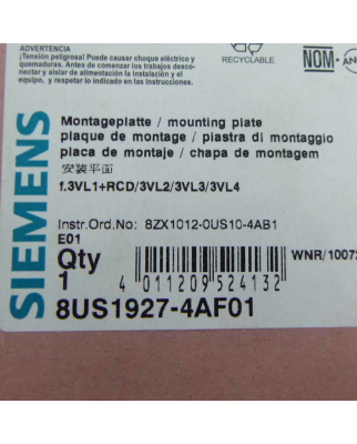 Siemens Montageplatte 8US1927-4AF01 OVP