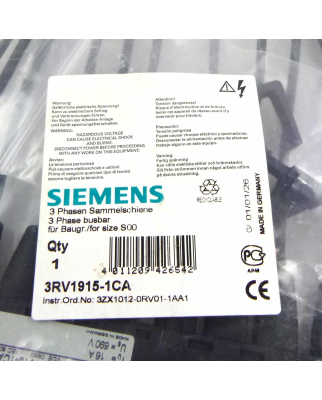 Siemens 3 Phasen Sammelschiene 3RV1915-1CA OVP
