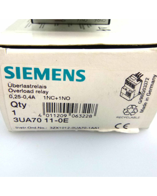 Siemens Überlastrelais 3UA7011-0E OVP