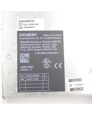 Siemens Sinamics Sensor Module SMC20 6SL3055-0AA00-5BA3 Vers.E GEB