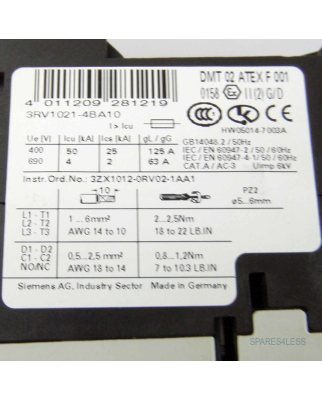 Siemens Leistungsschalter 3RV1021-4BA10 GEB