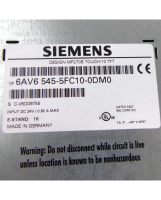 Siemens Simatic 10" Panel MP270 B OEM 6AV6545-5FC10-0DM0 OVP