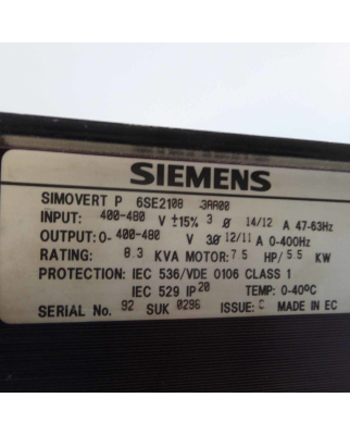Siemens Simovert Pulsumrichter 6SE2108-3AA00 #K2 GEB