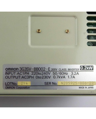 Omron Sysdrive 3G3SV Inverter 3G3SV-BB002-E 0,2kW GEB