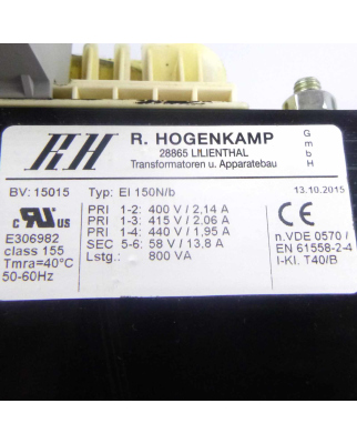 Hogenkamp Transformator EI 150N/b 400V/2.14A GEB