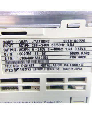 Omron Sysdrive 3G3JV Inverter CIMR-J7AZB0P2 0,25kW OVP