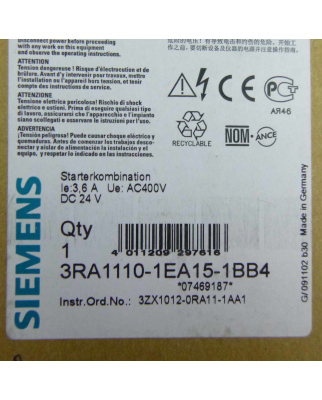 Siemens Starterkombination 3RA1110-1EA15-1BB4 OVP