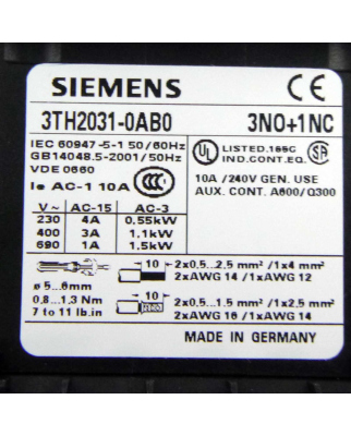 Siemens Hilfsschütz 3TH2031-0AB0 OVP