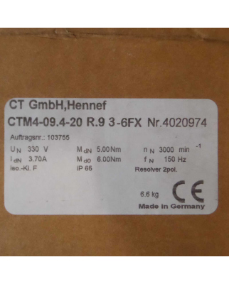 CT GmbH Hennef Servomotor CTM4-09.4-20R.9 3-6FX OVP