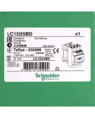 Schneider Electric Leistungsschütz LC1D25BD 035599 24VDC OVP