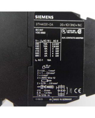 Siemens Hilfssch&uuml;tz 3TH4031-0AB0 24V/50Hz 29V/60Hz OVP