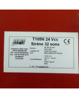 AE&T Schallgeber Sirene T105N 24Vcc 32 Töne OVP