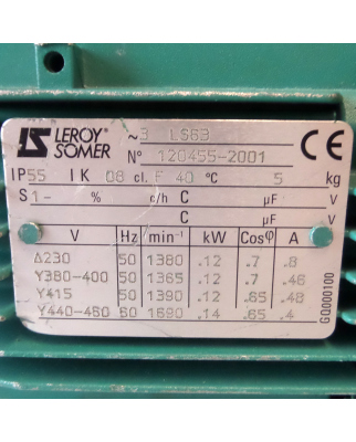 Leroy-Somer Drehstrommotor LS63 0.12kW NOV