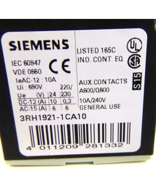 Siemens Hilfsschalter 3RH1921-1CA10 (8Stk.) OVP