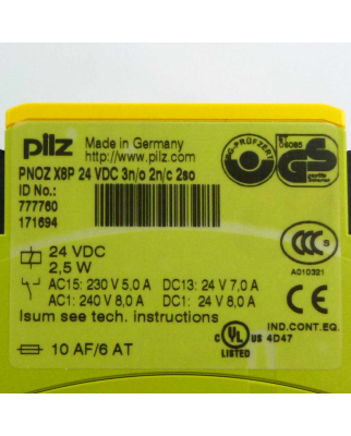 Pilz Not-Aus Schaltgerät PNOZ X8P 24VDC 3n/o 2n/c 2so 777760 OVP
