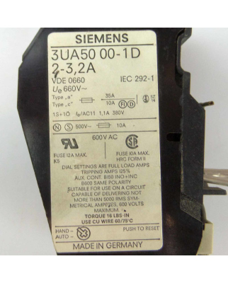 Siemens Überlastrelais 3UA5000-1D GEB
