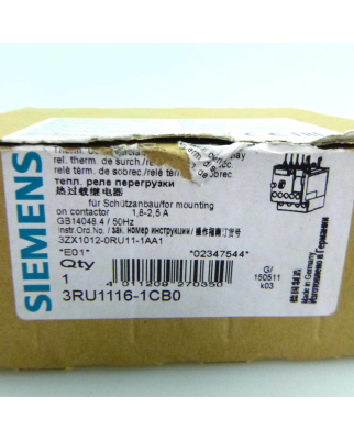 Siemens Überlastrelais 3RU1116-1CB0 OVP