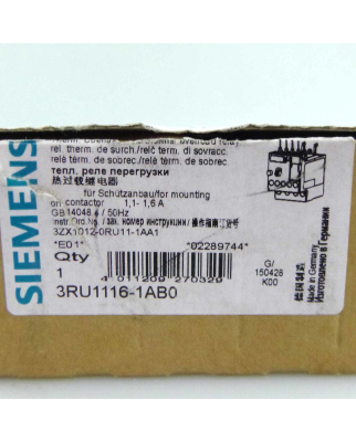Siemens Überlastrelais 3RU1116-1AB0 OVP