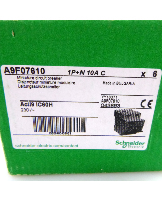 Schneider Electric Leitungsschutzschalter A9F07610 1P+N 10A C (6Stk.) OVP