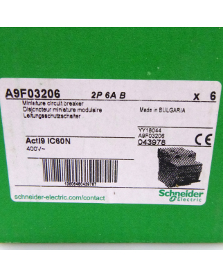 Schneider Electric Leitungsschutzschalter A9F03206 2P 6A B (6Stk.) OVP