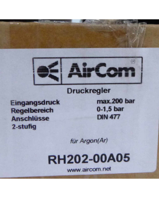 AirCom Druckregler für Argon (Ar) RH202-00A05 0-1,5bar OVP