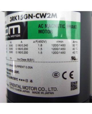 ORIENTAL MOTOR AC Magnetic Brake Motor 3RK15GN-CW2ME OVP