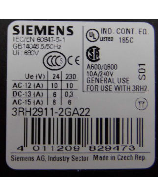 Siemens Hilfsschalterblock 3RH2911-2GA22 OVP