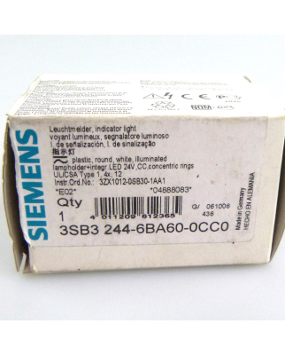Siemens Leuchtmelder 3SB3 244-6BA60-0CC0 OVP