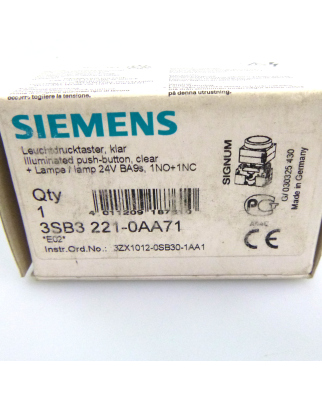 Siemens Leuchtdrucktaster 3SB3 221-0AA71 OVP