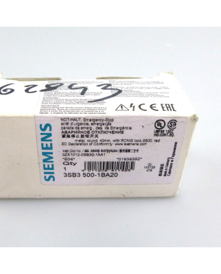 Siemens Not-Halt-Pilzdrucktaster 3SB3 500-1BA20 OVP