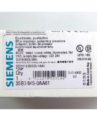 Siemens Leuchtdrucktaster 3SB3 645-0AA61 OVP