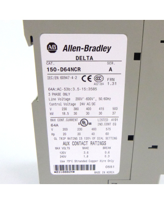 Allen Bradley Smart Motor Controller SMC-Delta 150-D64NCR Ser.A OVP