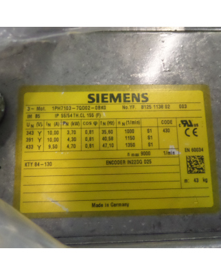 Siemens Kompakt-Asynchronmotor 1PH7103-7QD02-0BK0 REM