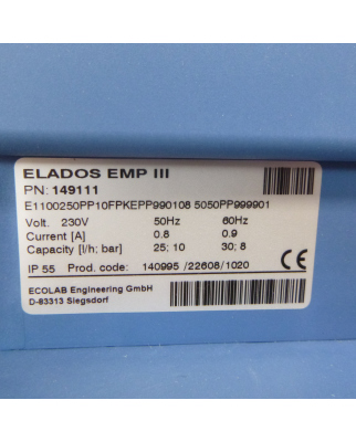 Ecolab Membrandosierpumpe ELADOS EMP III 149111 25l/h 10bar 30l/h 8bar OVP