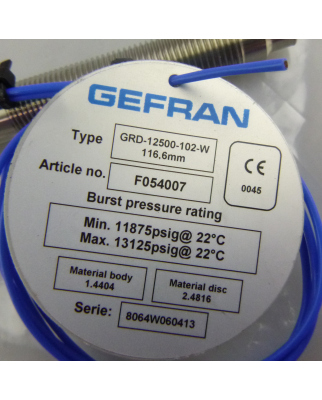 GEFRAN Berstscheibe GRD-12500-102-FW 11875-13125psig 116,6mm NOV