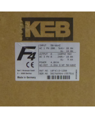 KEB Frequenzumrichter Combivert 10F4C1D-1280 2,2kW OVP