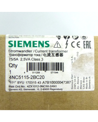 Siemens Aufsteckwandler 4NC5115-2BC20 OVP
