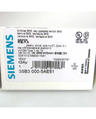 Siemens Schluesselschalter BKS 3SB3000-5AE51 OVP