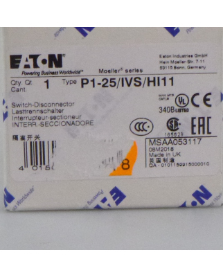 Eaton Lasttrennschalter P1-25/IVS/HI11 OVP