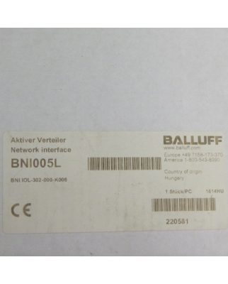 Balluff E/A-Modul BNI005L BNI IOL-302-000-K006 OVP