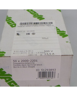 WAGO Doppelstockklemme 2000-2201 51293893 (50Stk) SIE