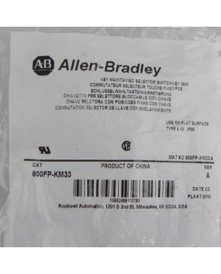 Allen Bradley Schlüsselwahlschalter 800FP-KM33 OVP