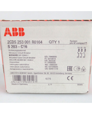 ABB Sicherungsautomat S203-C16 2CDS253001R0164 OVP