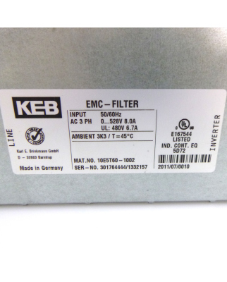 KEB EMC-Filter 10E5T60-1002 480VAC 50/60Hz GEB