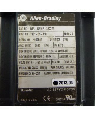 Allen Bradley Servo Motor MPL-B310P-SK22AA Ser.A NOV