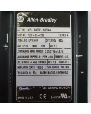 Allen Bradley Servo Motor MPL-B320P-MJ22AA Ser.A GEB