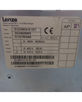 Lenze Stromrichter 4900 ID 00382665 Typ EVD4904-E-V013 GEB