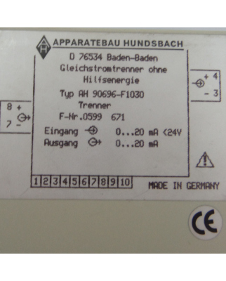 Apparatebau Hundsbach Gleichstromtrenner AH 90696-F1030 GEB