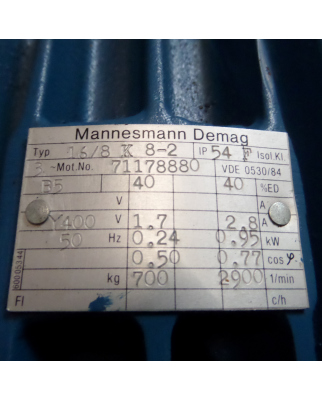 Mannesmann Demag Motor 16/8K 8-2 0,95kW + 53D i=20,4 NOV